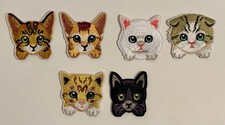 Set Of 6 Embroidered Cat Face Patches Iron On Sew On Applique Sewing Crafting