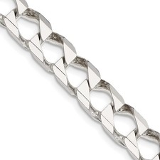 Sterling Silver 8.6mm Diamond-cut Square Curb Chain Necklace 24" 77.86gm