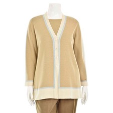 Escada 2Pc Tan Cashmere Blend Twinset Sweater Set Cardigan Top sz 10/40