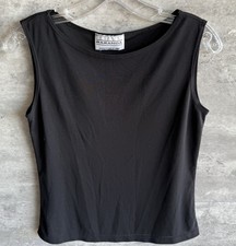 Vintage 1990s Baranda Black Polyester Blend Tank Top Size M Made in Canada