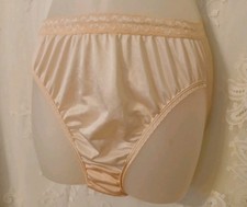 Hanes Pink Semi-Sheer Silky Nylon Full Brief Panties Lace Trim Granny Sissy 8 M