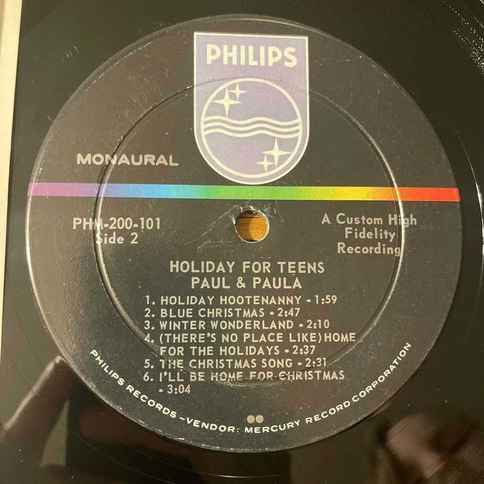 Paul & Paula Holiday For Teens LP Philips Mono Christmas 1st Press + Inner EX!!! - Image 3 of 4