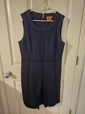 Tory Burch navy blue sleeveless sheath dress with an inverted pleat front Size L