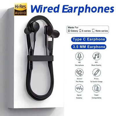 USB-C Wired Headphones for Samsung Galaxy S24 S23 S22 S21 S20 Ultra