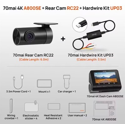 70mai A800SE (Second Edition) 4k UHD Dash Cam SET + Rear Cam +