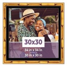 30x30 Frame Gold Bamboo With Black Picture Mat For 30x30 Photo - Gold Bamboo 34x