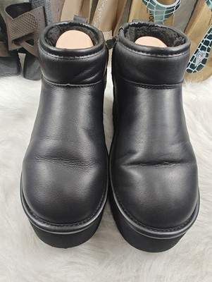 Project Cloud Black Leather Platform Cozy Ankle Boots   Women's Size 9M