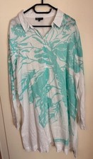 Leinen Longbluse Tunika Hemdkleid von Didi Gr 46 weiß türkis Sommer TOP !