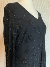 GHOST - Little Black L/S Crepe Dress with Silver Lurex Floral Embroidery, UK16