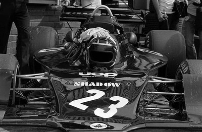 George Follmer�s Shadow DN1 Ford the pit lane with his helmet glov- Old Photo 2
