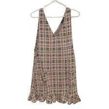 Boohoo Plaid Dress White Brown Tan Checkered Womens Size US 10 UK 14