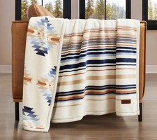 Pendleton Reversible Throw 50"x70" Blanket Savanna Stripe Creams Blues Tans RARE