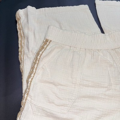 Aerie Womens XL Cream harem pants, Boho, crochet trim, elastic waist