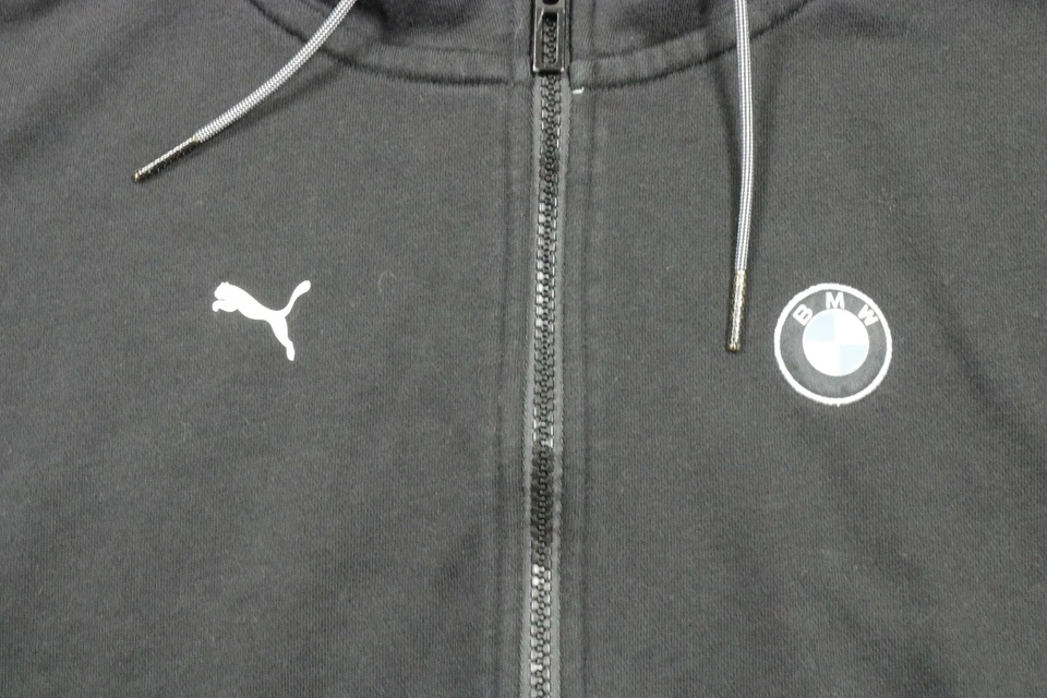 Puma BMW M Motorsport Hoodie Womens Black Full Zip Logo Sweatshirt Sleeve Print - Image 2 of 4