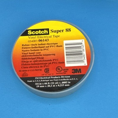 NEW Roll 3M Scotch ''Super 88'' Electrical Tape BLACK - 3/4'' x 44' x 8.5 mil - USA