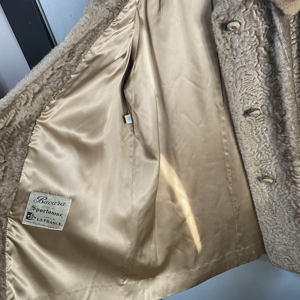 Abrigo de piel sintética cola ancha vintage cuello visón genuino Bacara Sportowne La France Foto 4 de 4