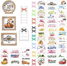 Bencailor 48 Pcs Interchangeable Seasonal Tiered Tray Decor Set Farmhouse Holida