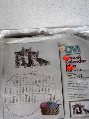 Columbia-Minerva Three Kittens Crewel 1980 Calendar Kit by Erica Wilson New Open