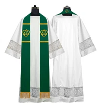 Green Church Stole with Trinity Cross Design | Liturgical Pastor Vestment