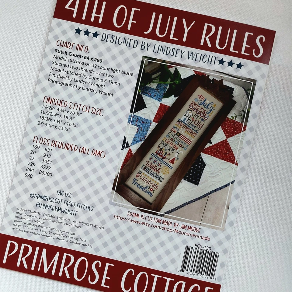 4 de julio Reglas patriótico punto de cruz patrón gráfico prímula casa de campo PRM130 Foto 4 de 4