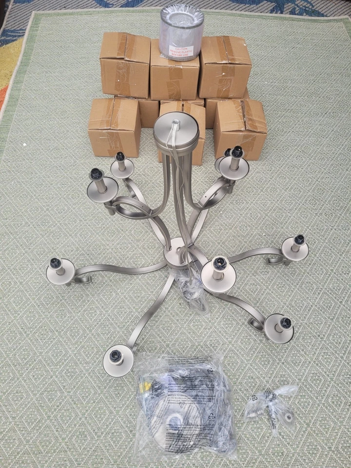 Антикварная оловянная люстра Kichler Lacey 29,5 дюйма 9 ламп 2 уровня 42382AP - Изображение 2 из 4