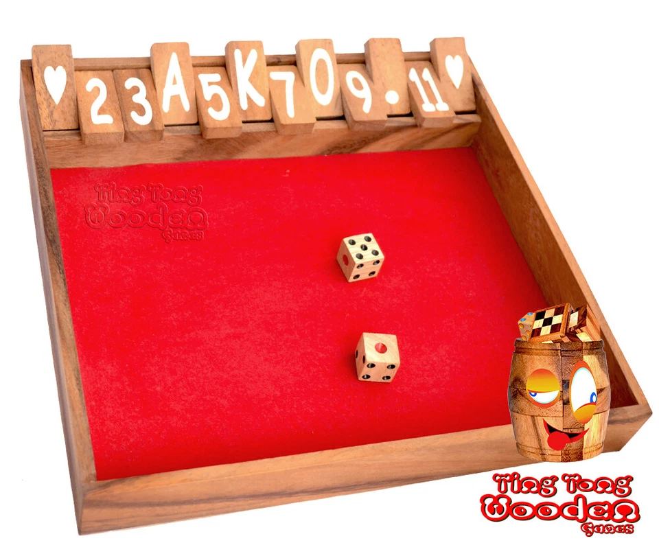 Klappenspiel Shut the Box 12 large rot Ting Tong Würfelspiel X Spieler Klapp Box - Bild 2 von 4