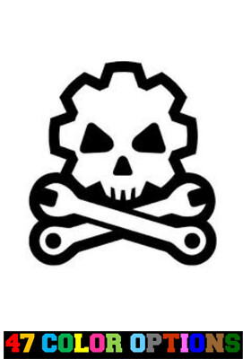 Vinyl Decal Truck Car Sticker Laptop  Zombie Horror Mechanic Gear Wrenches Skull