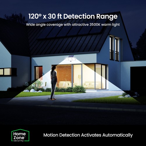 Home Zone 2-pack Solar Flood Lights Outdoor Motion Sensor 120° 3500K 1000 Lumens - Picture 5 of 7