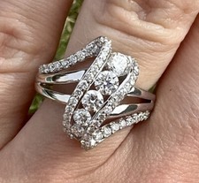 14k Solid White Gold 1ctw Diamonds Statement Cocktail Modern Ring Certified