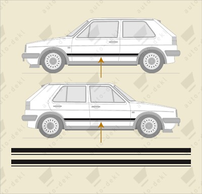 Fits VW Mk2 Golf GTI - BLACK Side Stripe Decal Kit For Early Small Bumper Model