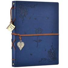 Leather Scrapbook DIY Photo Memory Book 60 Pages Rose Blue Cover Album