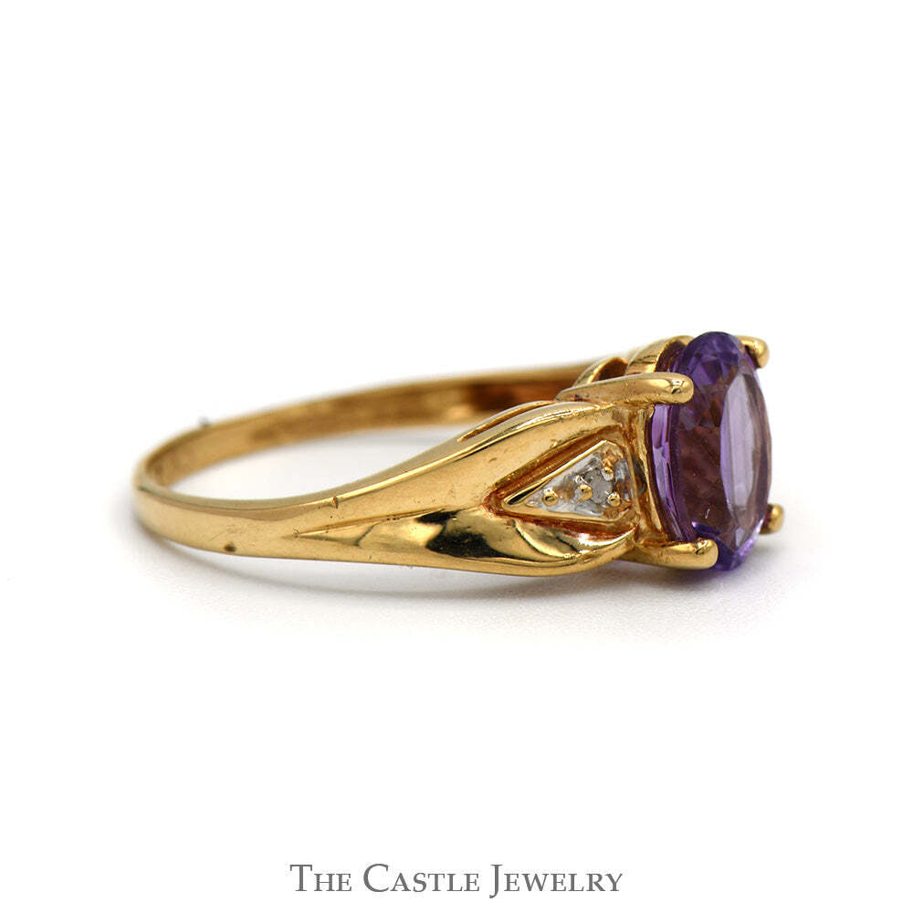 Oval Amethyst Ring with Illusion Set Diamond Acce… - image 3