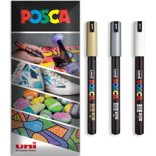 POSCA Paint Marker Pen - Water Based Permanent Multi Surface - Packs of 3 Pens - Picture 16 of 62