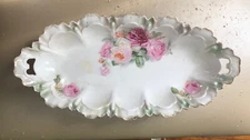 R S Prussia Hand-painted Roses Relish / Celery Dish Vintage 12”