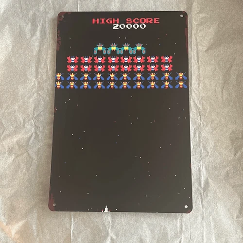 Retro Arcade Space Shooter Tin Sign  12” x 8” | Vintage-Style Gaming Reproductio