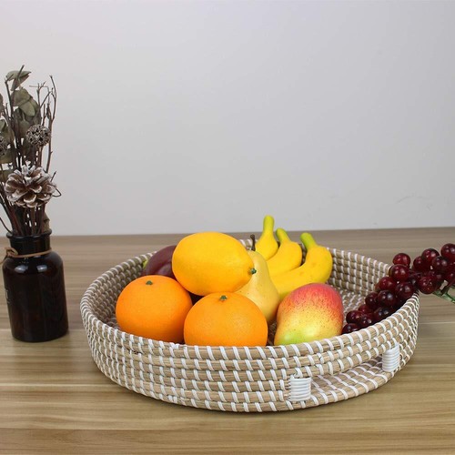 Natural Seagrass Woven Round Serving Tray 14 Inch Diameter x 2.6 Inch Height ... - Picture 6 of 8