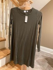 Gap NWT Woman's Size XS/Petite Long Sleeve Knit Swing Dress in Dark Black Moss