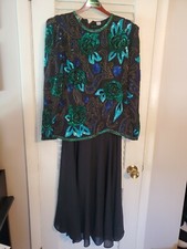 Vintage Scala 80s Dress Sequins Medium Black Silk top Prom Formal Trashy Odor