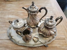 Tee- und Kaffeeservice 5-teilig, echtes 800er Silber, 2,980 kg, mehrfach gepunzt