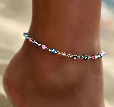 Fußkettchen Evil Eye Handgelenk bunt Damen Mädchen Silber Strand...