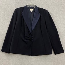 Talbots Blazer Women's Size 8 Navy Blue Button Front Silk Polyester Lined Jacket