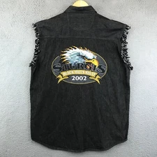 Vintage American Biker Shirt Mens L Black Sleeveless Cut Off Bike Rally Sturgis