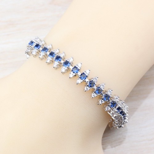 Set gioielli argento sterling zaffiro blu anello sposa matrimonio damigella ballo - Foto 6 di 7