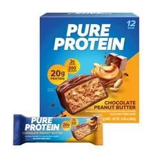 Pure Protein Chocolate Peanut Butter Bars 12 Count High Protein Snack Bars