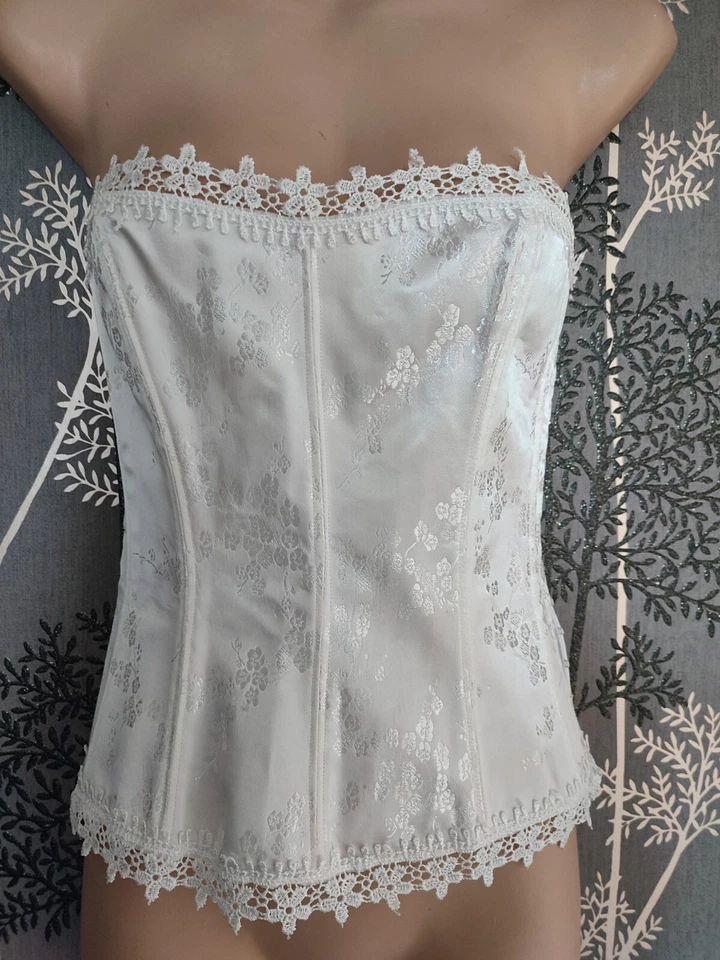 Corsé de encaje blanco para damas talla M/10-12 novia boda burlesque nuevo Foto 3 de 4