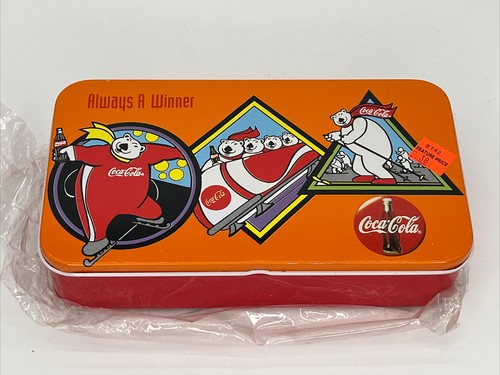 Coca Cola Polar Bear Skiing Ice Skating Bobsledding Coke Tin Box Winter Sports