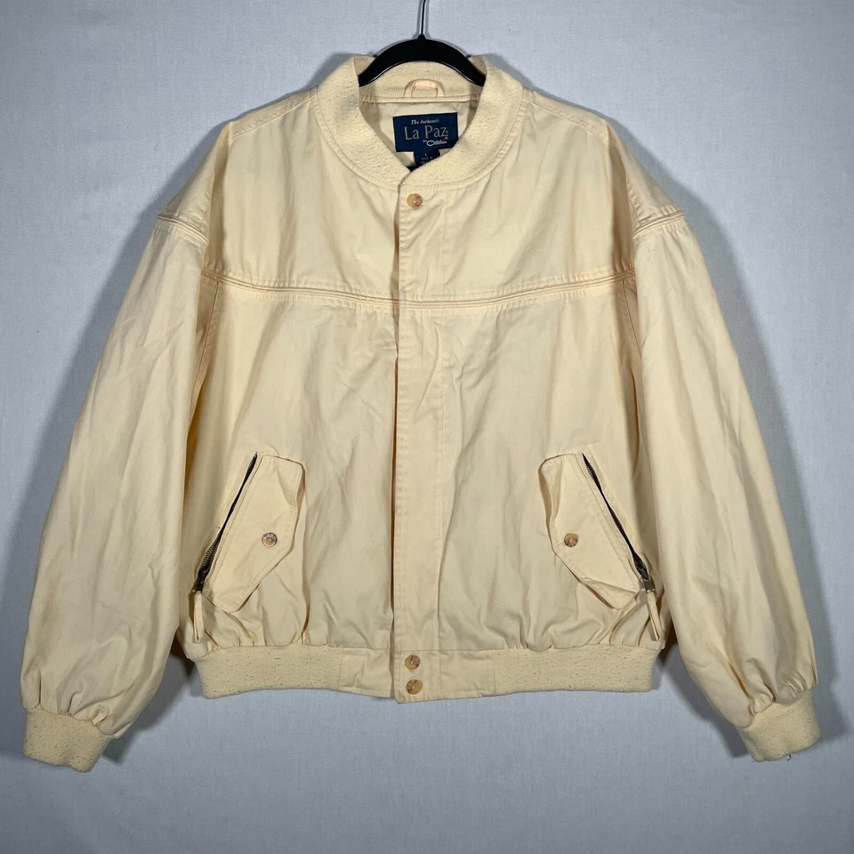 Chaqueta Bomber La Paz By Catalina Para Hombres RARA AMARILLA Talla L Bolsillos con Cremallera Completa VENTILADA Foto 3 de 4