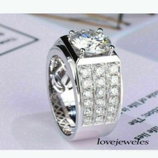 3CT Lab-Created Round Cut Diamond Men's Engagement Ring 14K White Gold Finish