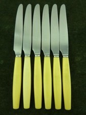 6 Vintage George Butler Dessert Side Knives ivory coloured resin handle