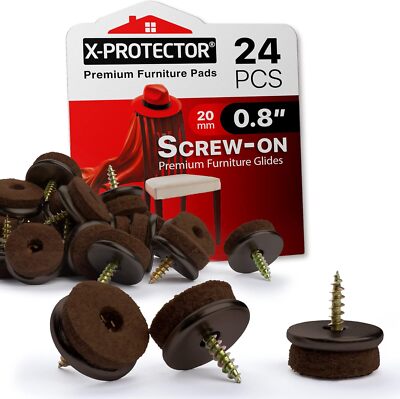 Screw-On Felt Furniture Pads X-Protector 24 PCS - 0.8  Chair Leg Floor Protec...